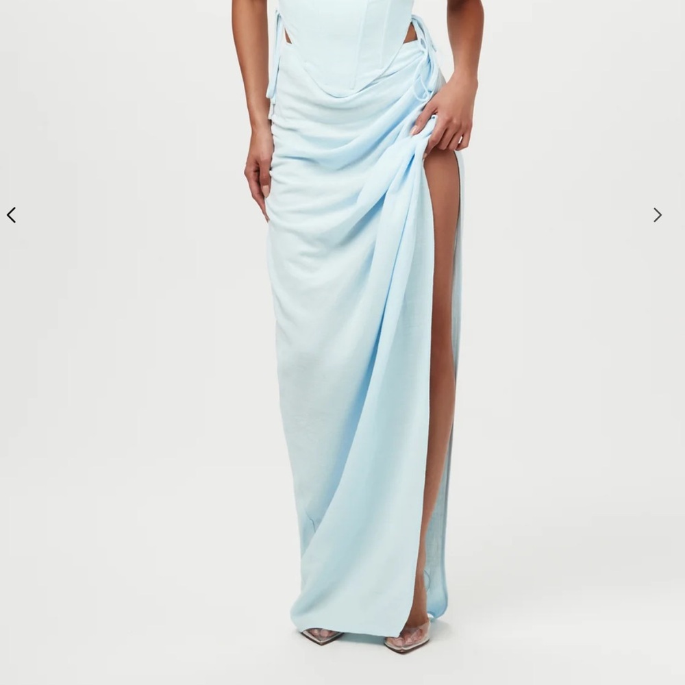 Naked Wardrobe Linen Light Blue Maxi Skirt